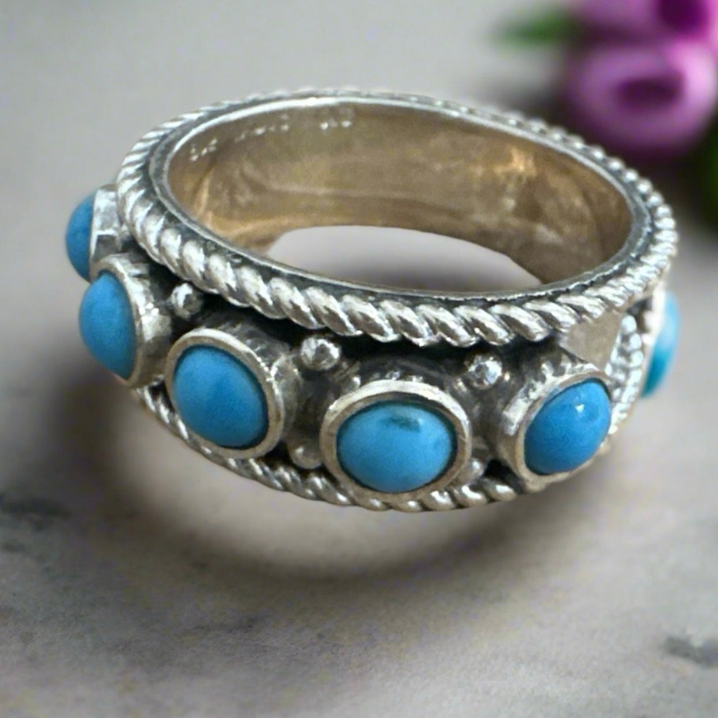 Estate Turquoise  .925 Sterling Silver Ring Size 7