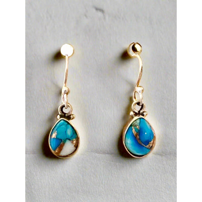 Ice Blue Dahlia Tear Drop Pear Shape Sterling Dangle Earrings