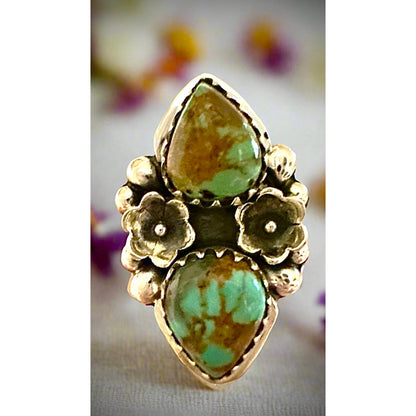 Royston Two Stone Teardrop Floral Sterling Ring Size 7