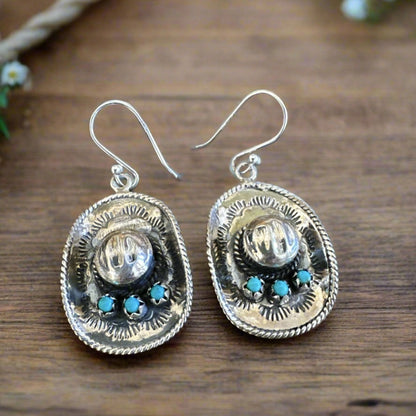 Turquoise Cowboy/Cowgirl Hat Earrings 1” Long Dangle