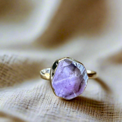 Rough Amethyst Sterling Silver Boho Ring Size 7