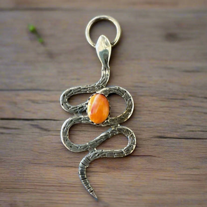 Spiny Oyster Sterling Silver Snake Pendant 1.5” Long