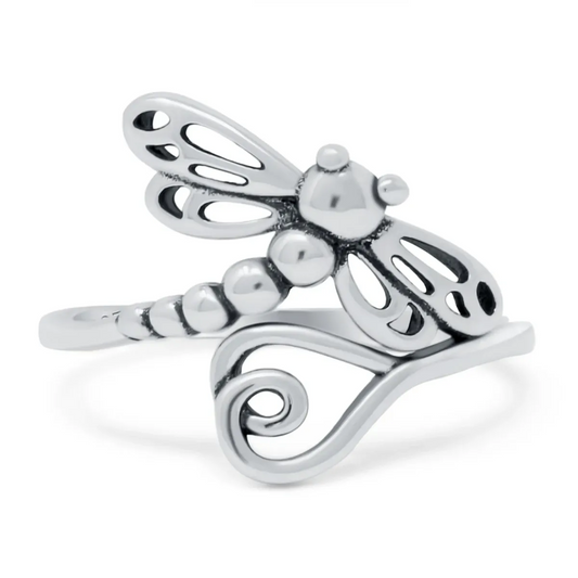 Dragonfly band oxidized  925 sterling silver Ring band