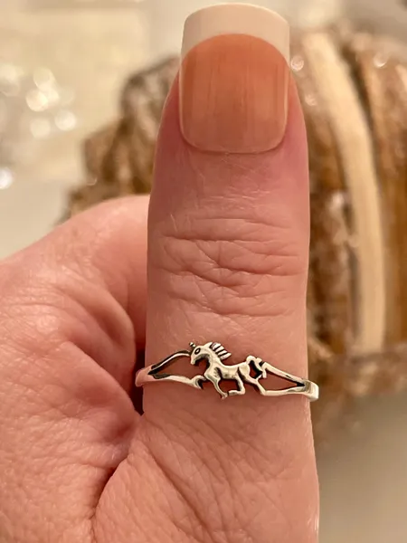 Petite dainty horse ring oxidized band solid 925 sterling silver