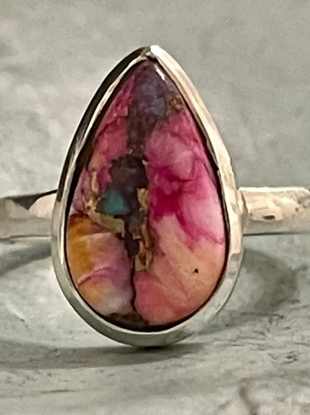 Kingman Orange Dahlia Turquoise Ring size-7.5