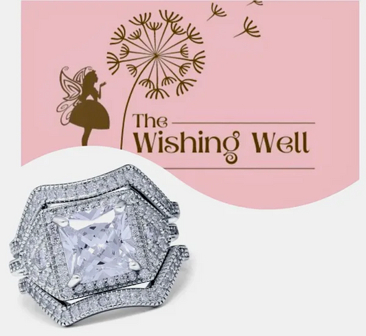 Princess Cut Art Deco Three Piece Bridal Set Wedding Ring Simulated CZ 925 Sterling Silver