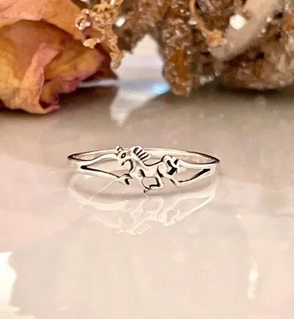 Petite dainty horse ring oxidized band solid 925 sterling silver