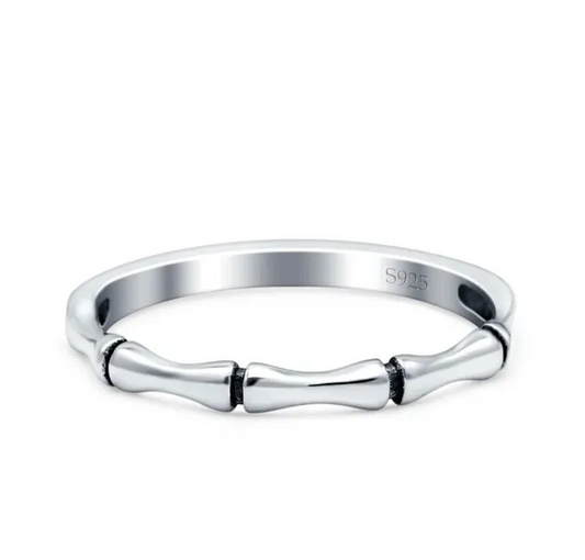 Solid Sterling Silver. 925 Bamboo Dainty Ring Band Stackable