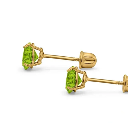 14k Yellow Gold Round Solitaire Stud Earrings Simulated Peridot 4mm