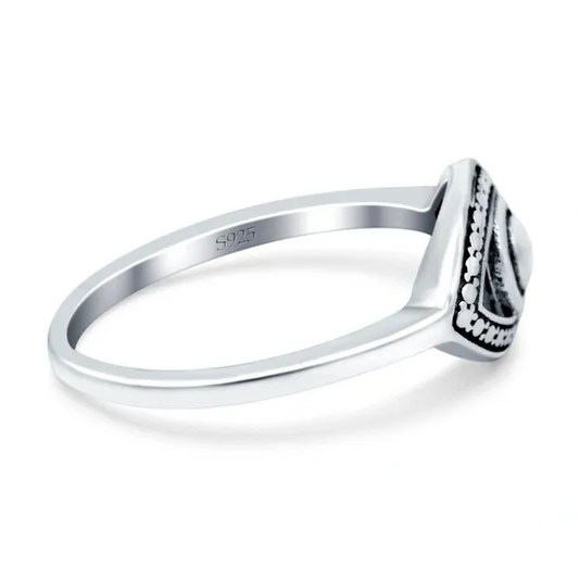 Oxidized Solid Sterling Silver Evil Eye Protection Ring Good Luck Band For Her