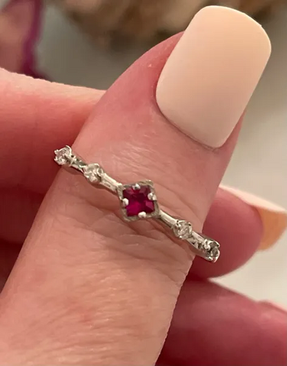 Half eternity band ring Simulated Ruby CZ .925 Sterling Silver