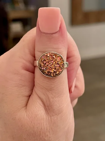 Titanium Druzy Artisan .925 Sterling Silver Ring Size 7.5