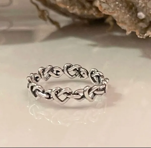 Heart knots oxidized band ring solid 825 sterling silver ring