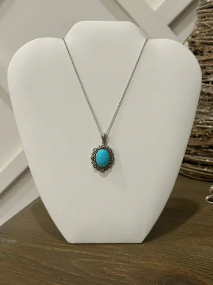 Vintage Turquoise and Tanzanite Pendant Marked KH on Sterling Silver Chain