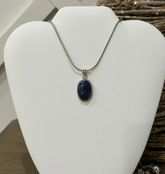 Oval Lapis Lazuli Pendant in Sterling Silver 925