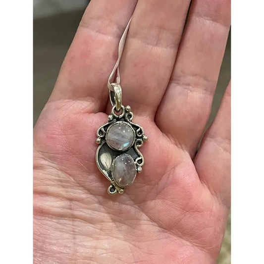 Natural Rainbow and Moonstone 925 Sterling Silver & Chain