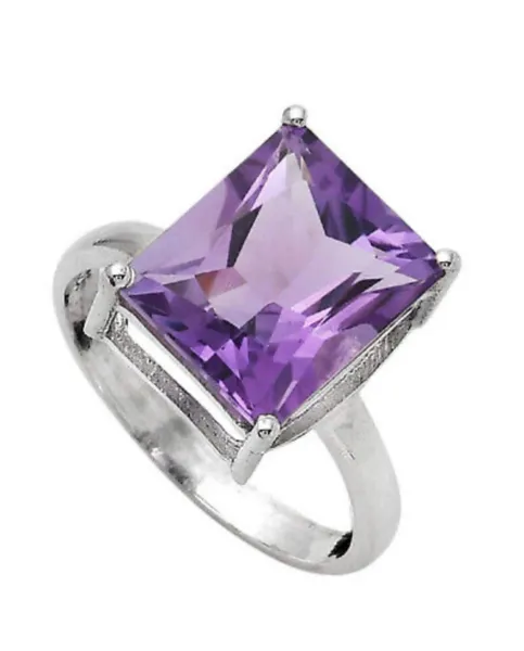 Natural Amethyst - Brazil 925 Sterling Silver Ring Size 8