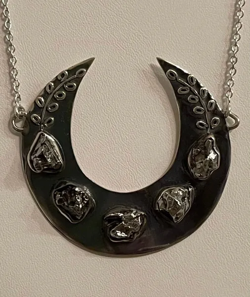 Hematite Crescent Moon Solid 925 Sterling Silver Statement Necklace adjustable 18"
