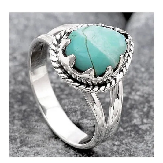 Prase Aqua solid Silver ring size 7.5