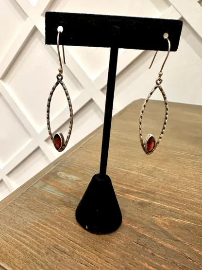 Natural Garnet 925 Dangle Earrings Sterling Silver 1.5"