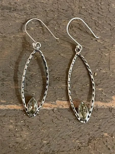 Green Amethyst Oxidized Solid 925 Sterling Silver Earrings
