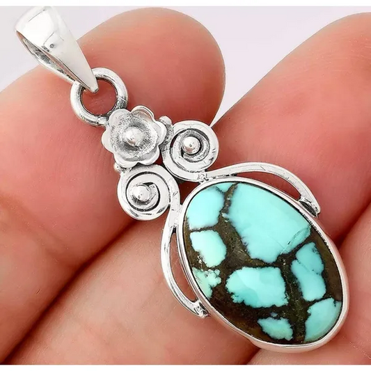 Natural Lucky Charm Tibetan Turquoise Pendant & Free Chain