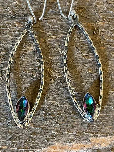 Mystic Topaz & Oxidized 925 Sterling Silver Dangle Drop Earrings