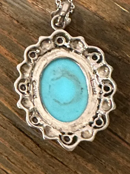 Vintage Turquoise and Tanzanite Pendant Marked KH on Sterling Silver Chain