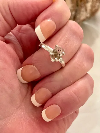 Natural Herkimer diamond and solid sterling silver ring