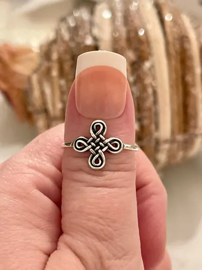 Celtic Cross band oxidized solid 925 sterling silver ring.