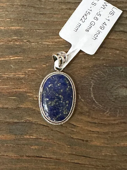 Oval Lapis Lazuli Pendant in Sterling Silver 925