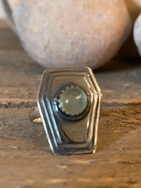 Green Amethyst Coffin Ring 925 Silver