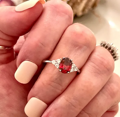 Oval cut Simulated Garnet CZ 925 sterling silver ring