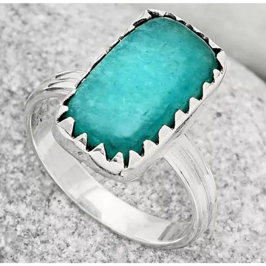 Natural Paraiba Amazonite 925 Sterling Silver Ring Size 6.5