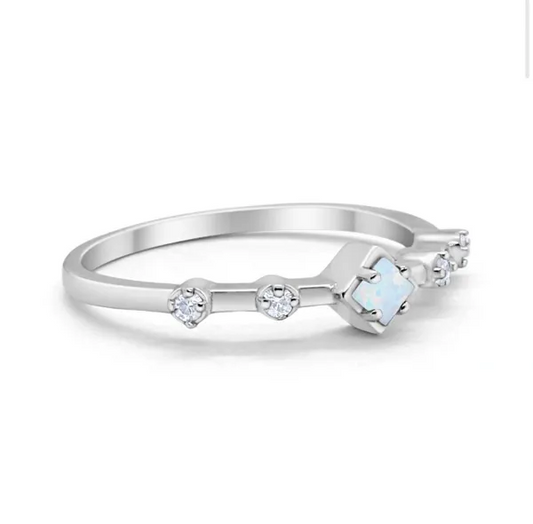 Half Eternity Band Ring Lab Created White Opal 925 Solid Silver