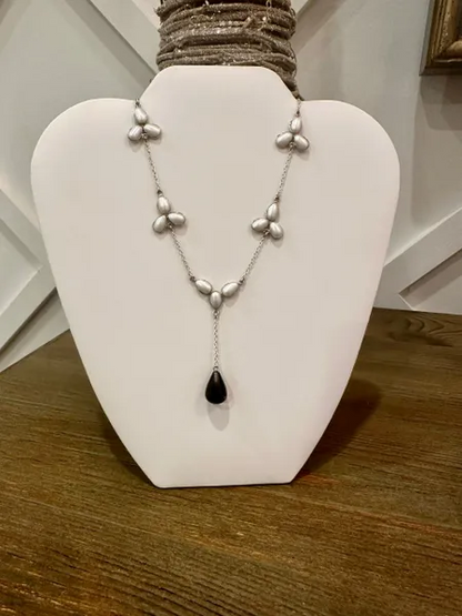 Natural Pearl & smoky Quartz drop necklace