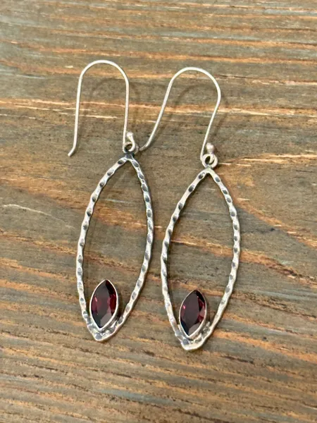 Natural Garnet 925 Dangle Earrings Sterling Silver 1.5"
