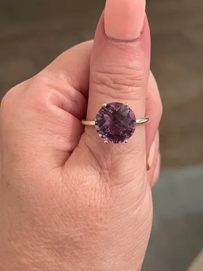 6.48CT Amethyst & 925 sterling silver ring size 9. Artisan Handmade