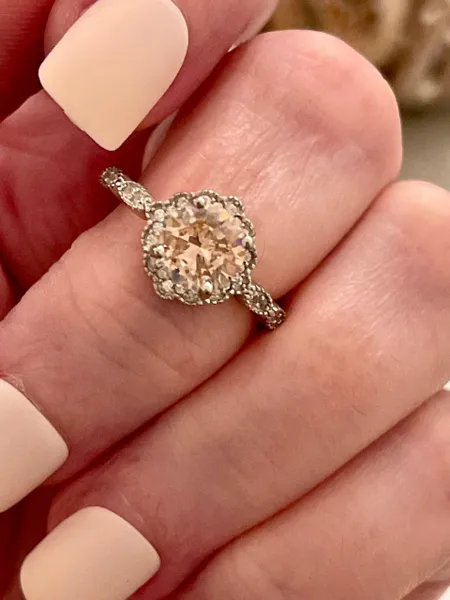 Floral art simulated pink CZ 925 sterling silver engagement ring, promise ring, or a casual ring.