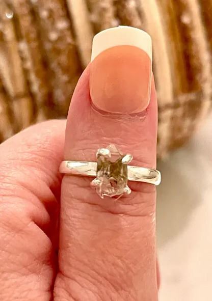 Natural Herkimer diamond and solid sterling silver ring