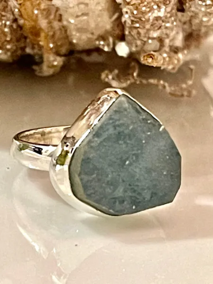 Aquamarine Handmade 925 Solid Sterling Silver Ring Size 6