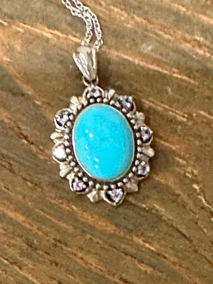 Vintage Turquoise and Tanzanite Pendant Marked KH on Sterling Silver Chain