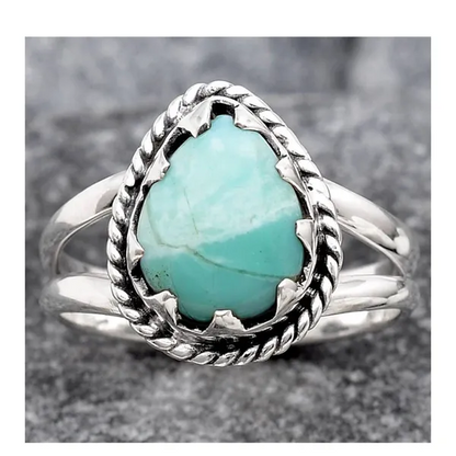 Prase Aqua solid Silver ring size 7.5