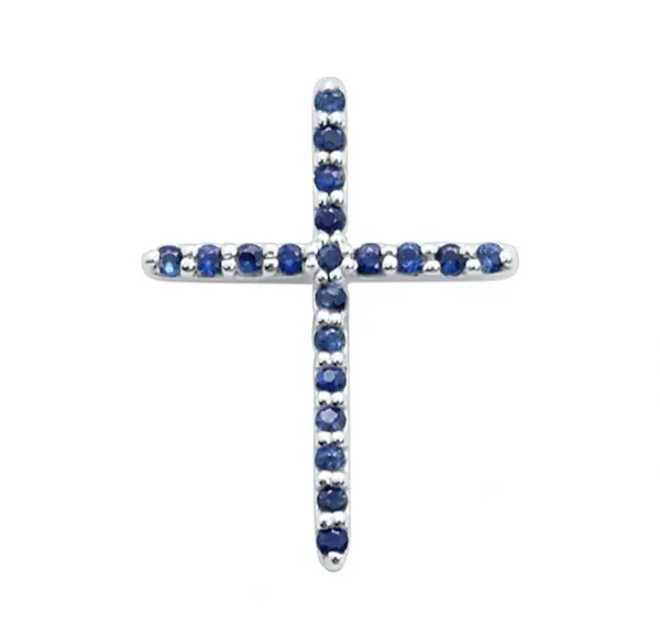 14k White Gold Sapphire & Diamond Cross Pendant