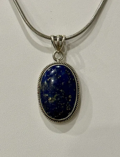 Oval Lapis Lazuli Pendant in Sterling Silver 925
