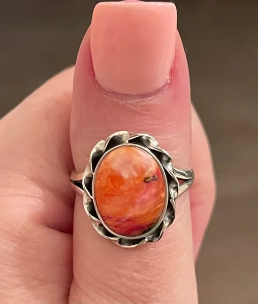 Kingman Orange Dahlia natural ring .925 size 7