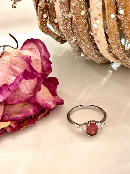 Oval cut Simulated Garnet CZ 925 sterling silver ring