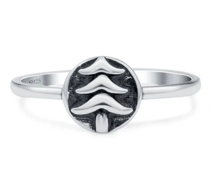 Tree Oxidized Band Solid 925 Sterling Silver Thumb Ring (8mm)