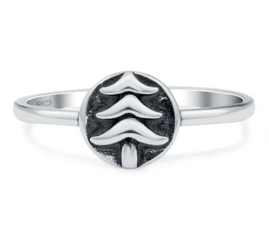 Tree Oxidized Band Solid 925 Sterling Silver Thumb Ring (8mm)
