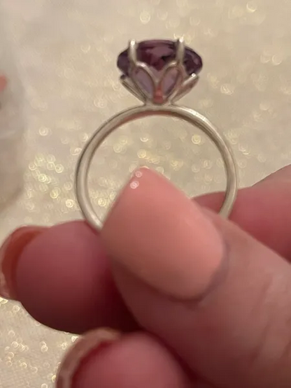 6.48CT Amethyst & 925 sterling silver ring size 9. Artisan Handmade